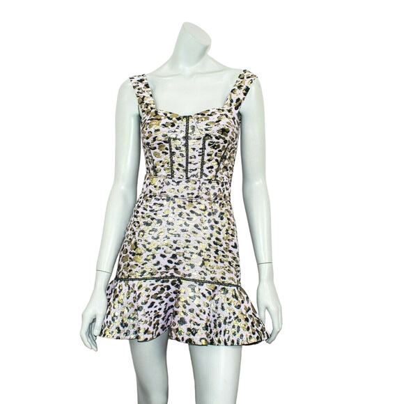 JONATHAN SIMKHAI Metallic Leopard Jacquard Bustier Ruffle Dress Lilac Size 0 - Picture 2 of 9